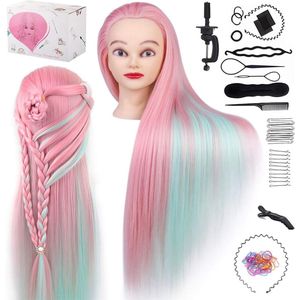 ShopGlobe - Oefenhoofd Kappershoofd - Oefenpop Kapper - Licht Roze/Licht Blauw - Incl. Accessoires