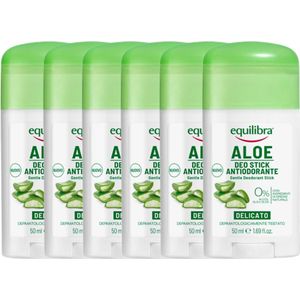 Equilibra Delicato Aloe Vera Deodorant - 6 x 50g - Natuurlijke Ingredienten - Heilzame Verzorgende Werking Voor Gevoelige Huid