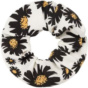 Haarsoires Haarelastiek Scrunchie – Bloemenprint – Gladde Stof – Zwart Wit - Haarkrinkel - Haar Elastiek met Stof - Zacht & Haarvriendelijk