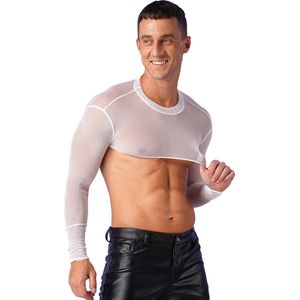 Erotische transparante mannen top - Crop - Sexy heren kleding - Rollenspel - BDSM - Festival - Zwart en Wit - Uitdagend