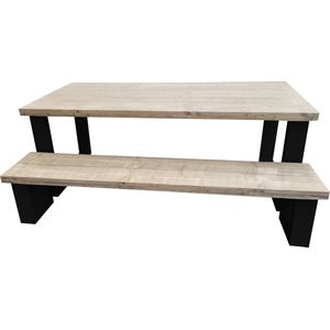 Wood4you - New England combideal Eettafel + Bankje - Tafel - Keukentafel - Industrieel - 180/90 cm