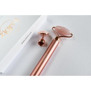Ziamli gezichtroller vibrerend / elektrisch 2 in 1 - 100% Rozenkwartz - Gezicht massage - Vibrating facial roller Rose quartz - Premium kwaliteit - AA batterij