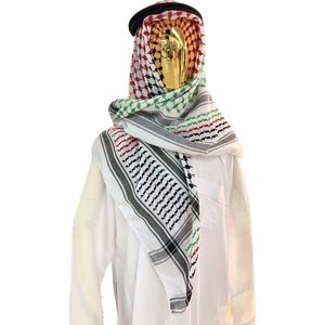 Kufiya/Keffiyeh met Palestina Kleuren 127x127 cm - Palestijnse Sjaal - Palestina Sjaal - Keffiyeh - Arafat Sjaal - Rood/Groen/Wit/Zwart