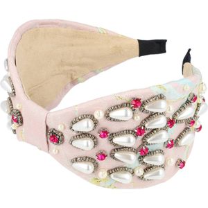 Haarband Diadeem Statement Parel Kralen Fantasie 8cm Roze Handmade Hoofdband Haaraccessoires Haarmode Haarsoires Pareltjes Kraaltjes