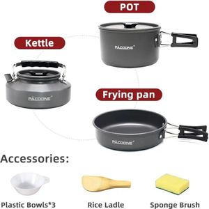 10 in 1 kook set, Outdoor camping kook set, camping serviesgoed, outdoor kookgerei, duurzaam aluminium, Complete set.