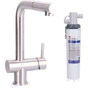 Keukenkraan RVS massief RVS met uitloop inclusief 3M Waterfilter
