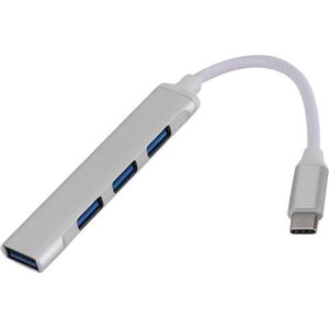 VK TECH USB-C naar USB-A 4 poorts hub - USB3.0 - busgevoed / Zilver - 0,10 meter - voor Mac - Macbook - iMac - Windows - PC - Laptop