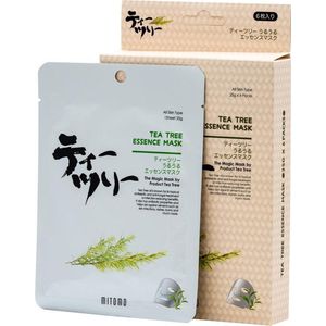 Mitomo Tea Tree Olie Gezichtsmasker - Gezichtsmaskers Verzorging - Face Mask Beauty - Face Mask Japans - Gezichtsverzorging Dames - Japanese Rituals Skincare Sheet Mask - 4 Stuks