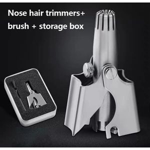 Luxe Hand Neustrimmer - Opbergdoos - Schoonmaakborstel - Trimmer - Neushaar - Neushaartrimmers - Neus - Haar - Haren - Haarverwijderaar - RVS - Zilver