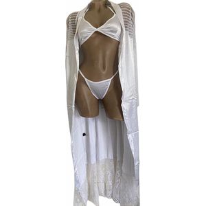Lingerieset 3 delig lang in satijnlook onesize 34-38 wit