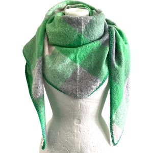 Warme Driehoekige Sjaal - Geruit - Groen/Grijs - 195 x 90cm (016921#)