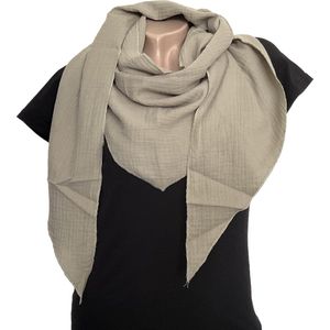 Lange Driehoekige Sjaal - Katoen - Khaki/Grijs - 180 x 70 cm (0446)