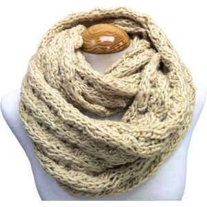 Grof Gebreide Loop Sjaal - Colsjaal - Beige - 60 x 30 cm (14-5)