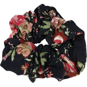 Haarsoires Haarelastiek Scrunchie – Rozenprint – Gladde Stof – Rood Groen Zwart - Haarkrinkel - Haar Elastiek met Stof - Zacht & Haarvriendelijk