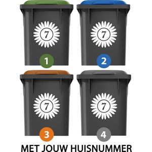 Container stickers XL - Voordeelset 4 stuks - 19x19 cm - Container / Kliko sticker huisnummer - afvalcontainer sticker - klikosticker - Bloem