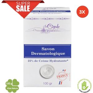 Dermatologische Zeep 3 x 100g | verreikt met 25% Hydraterende Crème | 98% ingrediënten van natuurlijke oorsprong | La Cigale