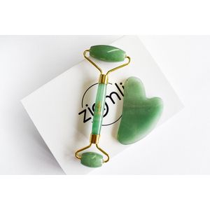 Ziamli (Jaderoller aventurijn)  Gezicht roller + Gua sha schraper aventurijn - 100% aventurijn - Gezicht massage - Premium quality aventurine - Jaderoller en gua sha set