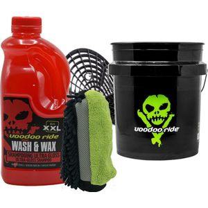 VooDoo Ride XL complete was set compleet met 2Ltr Wash & Wax shampoo, WashMitt , een grote 5 gall 19 Ltr emmer, GritGuard Grit TWV € 56,50,-