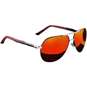 MIRO | KingSeven - Zonnebril Heren - Rood/Zwart - Zonnebril - Bril met Polariserende glazen - Pilotenbril - polarisatie filter UV400