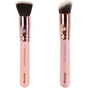 Boozyshop ® Make Up Kwasten Set - Foundation Kwast & Blush Kwast - Pink & Rose Gold Face Brush Duo - Flat Top Buffing Foundation Brush - Blending Brush - Ook geschikt voor Contour en Blush - 2-delig