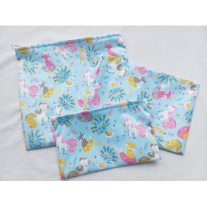 LuukyBB - Herbruikbare Cupcake Unicorn Boterhamzakjes Foodwrap Snackzakjes Met Rits - Zero Waste Wasbare Boterhamzak Herbruikbaar Lunchzakjes - Snackzak Wasbaar - Brood Zakjes Boterham Snack Zakje - Food Wrap Lunch