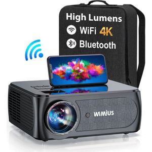 Wimius K8 Projector - 4K Full HD Beamer - 4D Keystone - 5G WiFi - 300 inch - 15.000 Lumen - Thuisbioscoop - 360 graden flip functie - Inclusief draagtas
