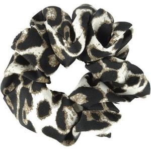 Haarsoires Haarelastiek Scrunchie – Panterprint – Gladde Stof – Zwart Bruin Beige - Haarkrinkel - Haar Elastiek met Stof - Zacht & Haarvriendelijk