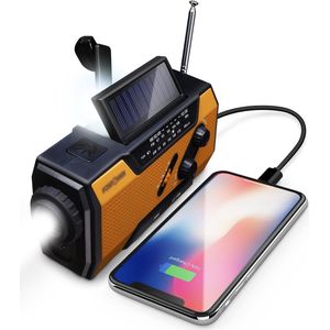 Noodradio - Oplaadbare radio - Oplaadbaar via zon, USB en opwinden - Powerbank - Zaklamp - AM/FM - Zakradio - USB C kabel - Emergency radio - Survival radio - Ideaal voor in je noodrugzak!