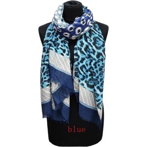 Dames Lange Dunne Sjaal MLH23-21 Panterprint 180x80CM Blauw