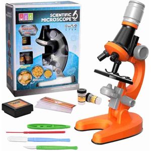 Microscoop Voor Kinderen - Junior Microscoop - Veel Accessoires - Biologisch - Wetenschap - Educatief - Tot X1200 - LED Verlichting - Kinder Speelgoed - Junior - Oranje