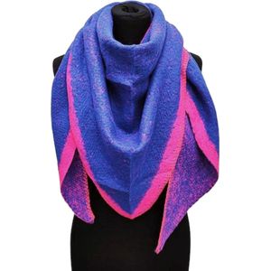 Warme Driehoekige Sjaal - 2-Zijdig - Blauw/Fuchsia - 180 x 135 cm (C23-2#)