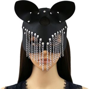 Erotische BDSM Masker Kat - Inclusief sexy kettingen - One size - Verstelbaar - PU Leder - Oogmasker - Gezicht bondage