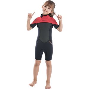 Wetsuit rood maat 8 voor kinderen met korte mouwen en broekspijpen - wetsuit kind 2,5mm scr neopreen