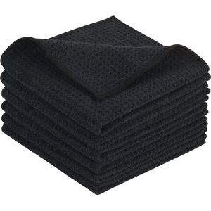 Microfiber Vaatdoeken Dikke Wafel Weave Keuken Vaatdoeken Ultra Absorberende Vaatdoeken 30cm x 30cm 6 Pack Zwart