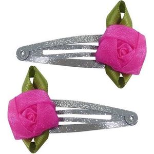 Haarsoires Haarspeld Klikklak 5 cm - Roos Bloem Glitter - Roze Zilver - Set van 2 - Haarclip Speldjes - Makkelijk in Gebruik - Haaraccessoires voor Volwassenen & Kinderen - Hair Clip - Decoratieve Haaraccessoire