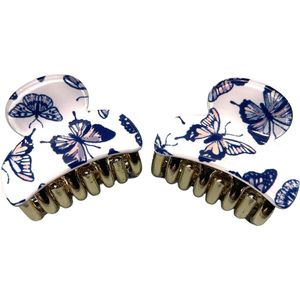 Kleine Haarklemmen - Haarclip - Vlinderprint - Blauw - 3.7 cm - Set 2 Stuks (628)