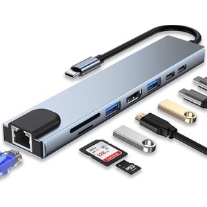 USB C Adapter 8-in-1 4K HDMI 100W PD Ethernet