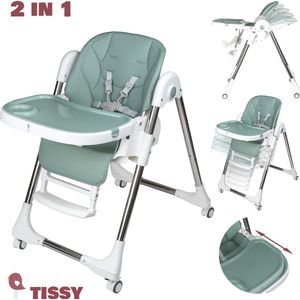 Tissy® 2 in 1 Eetstoel / Kinderstoel – Mintgroen/Wit – Inklapbare eetstoel met speeltafel - Inklapbare Eetstoel & Babystoel Voor Aan Tafel – Kinderzetel, Peuterstoeltje en Meegroeistoel in 1 - kinderstoelen - eetstoel baby