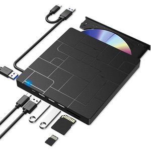 bestberry® 7-in-1 Externe DVD / CD Speler en Brander voor Laptop - Draagbaar - Portable - USB 3.0 & USB-C - Windows, MacOS & Linux - Plug & Play – 4 USB-poorten – SD en Micro SD