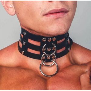 PU lederen erotische kraag - Choker - Verstelbaar - Nek harnas - BDSM - Unisex - Verstelbaar - Halsband met ringen voor bondage
