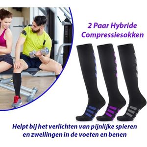 Hybride Compressiesokken - Zwart/Blauw - 2 Paar - Voor Dames en Heren - Compressieniveau 20-30 mmHg