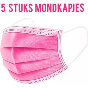 Wegwerp mondkapjes hard roze 5 stuks
