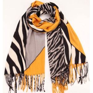 Lange Warme Dames Sjaal - Zebraprint - Okergeel - 180 x 70 cm (2253#)