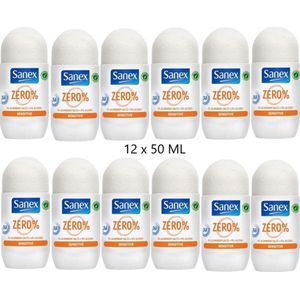 12x Sanex Deoroller Zero% Sensitive Skin 50 ml - Voordeelpakket