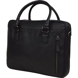 DSTRCT Leren Business Laptoptas - 14 inch laptopvak met rits - Zwart luxe volnerf leder