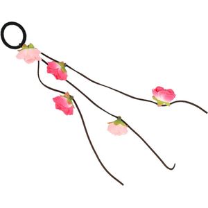 Haarsoires Haarelastiek – Bloemen 4cm & Linten 25cm – Endless Elastiek – Fuchsia Roze