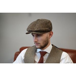 Newsboy 8-delige Harris Tweed cap Groen/Bruin | Heather Hatsize: XL (61-62cm)