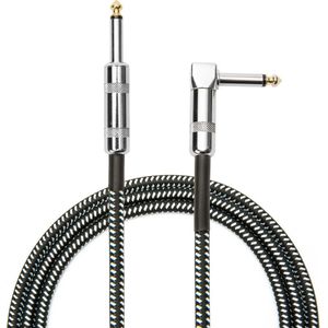 Serafs GA-01 stevige silver tweed gitaarkabel 6m instrumentkabel met rechte en haakse stekker
