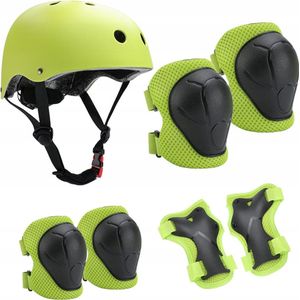 Fietshelm Combi met Bescherming - Kinderhelm - Skate Beschermset Kinderen - Groen - Fietsbescherming - Sportbescherming