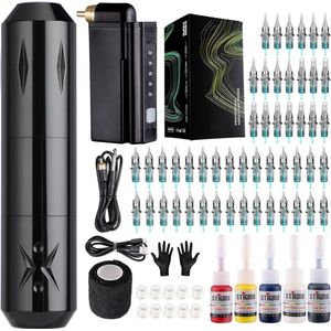 MKSS® Hoge Kwaliteit Tattoo Machine met Accessoires - Tattoo Machines Draadloos - Tattoo Set Inclusief Inkt en Naalden - Tattoo Kit met Opbergkoffer - Voor Professionals en Beginners - Zwart